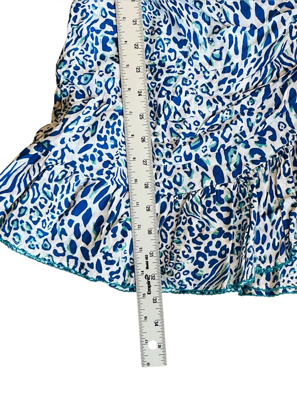 Poupette St Barth Women’s Sz M Animal Print Mini Dress Estel Blue White Ruffle - Picture 15 of 16